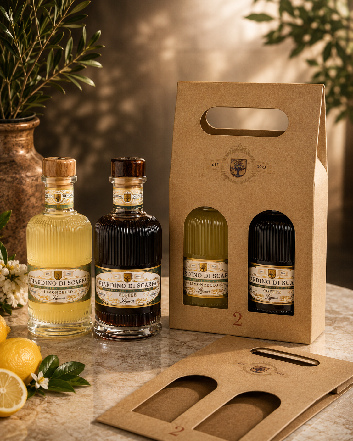 Giardino Di Scarpa Twin pack Lemon and Coffee Liqueurs - 2 x 200 ML Bottles