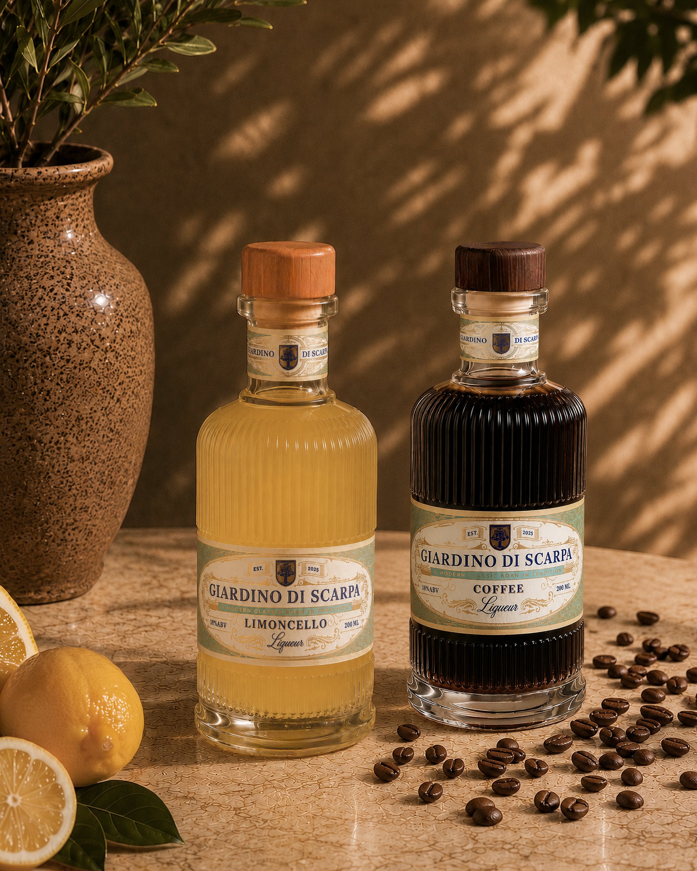Giardino Di Scarpa Twin pack Lemon and Coffee Liqueurs - 2 x 200 ML Bottles