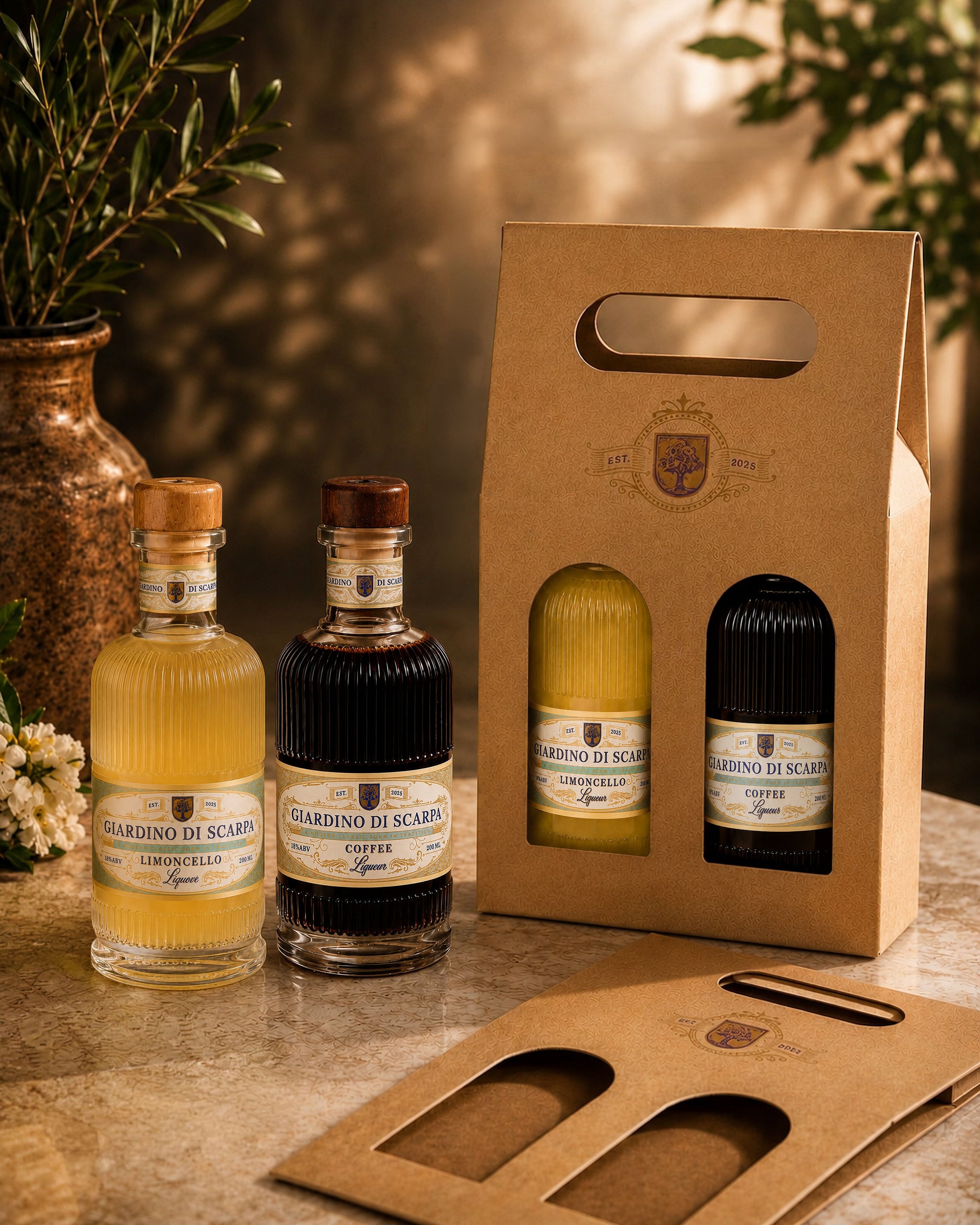 Giardino Di Scarpa Twin pack Lemon and Coffee Liqueurs - 2 x 200 ML Bottles